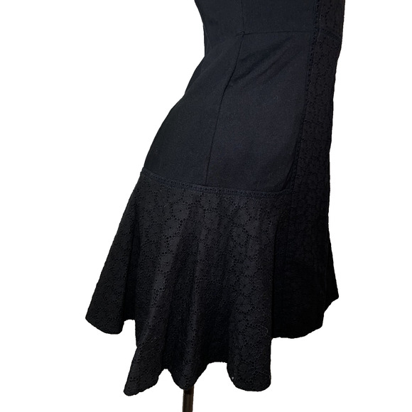 J. Crew Collection Women's Size 6 Petite Black Fit and Flare Eyelet Trim Dress - Picture 5 of 13